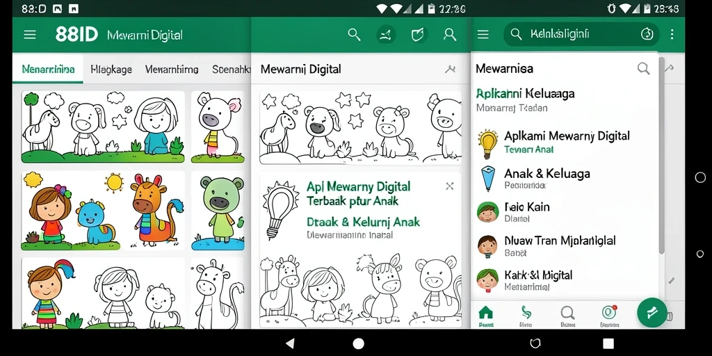 Tampilan antarmuka aplikasi mewarnai digital 88ID yang cerah dan interaktif.