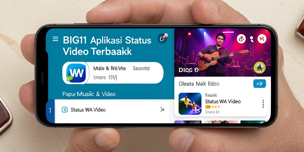 Antarmuka aplikasi BIG11 menampilkan pilihan video Status WA yang menarik.