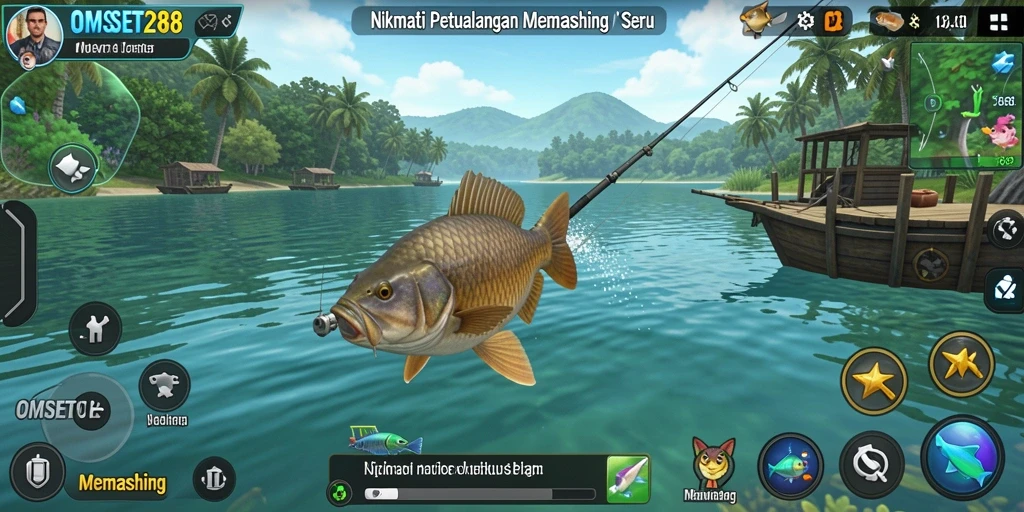 Tampilan antarmuka permainan memancing OMSET288 yang menarik dan interaktif.