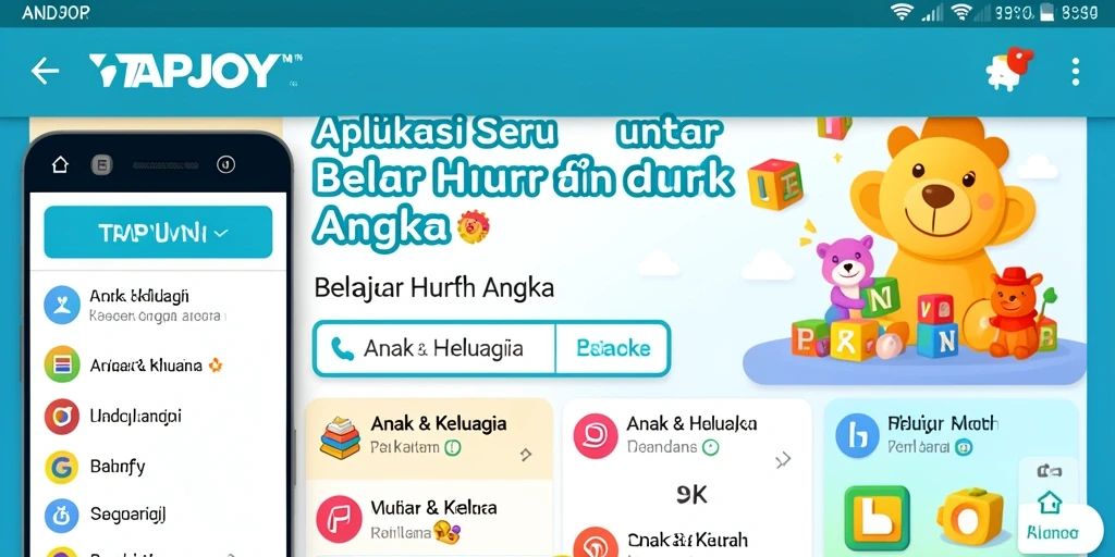Antarmuka menarik TAPJOY saat belajar huruf dan angka.