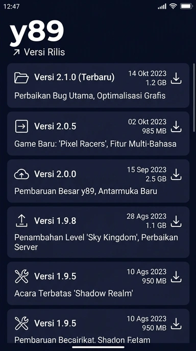 Riwayat Versi Aplikasi y89 untuk Pengguna Android